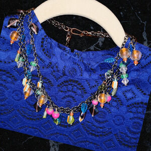 Pastels Colorful Charm Necklace Three Strand Jewelry
